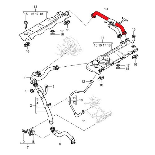 Tuyau de reniflard sur couvre-culasses pour Porsche Cayenne type 9PA S et GTS phase 2 (2007-2010) - RS11002