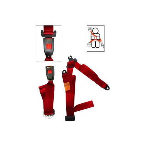  Cintura di sicurezza posteriore laterale statica rossa per Porsche 924, 944 e 928 - RS13821 