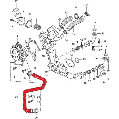 Durite d'eau de la pompe à eau au moteur pour Porsche 911 type 996 Turbo, GT2 et GT3 (2000-2005) - RS91966