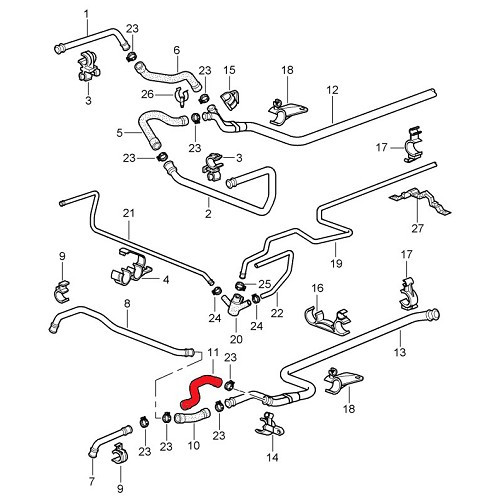 Radiator return hose for Porsche 911 type 996 Carrera 4 and 4S (1998-2005) - left side - RS91967