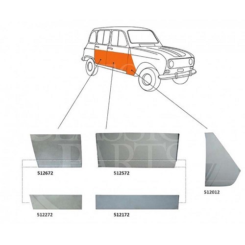 Front right-hand side panel for Renault 4L (10/1961-01/1994) - RT10088