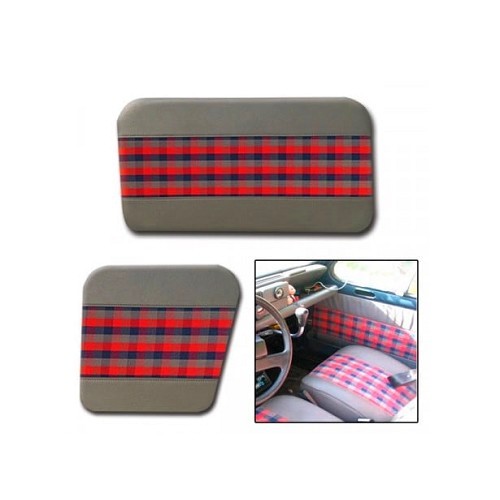 Set of 4 door panels for Renault 4 (07/1982-12/1992) - grey leatherette, red and blue plaid - RT20016