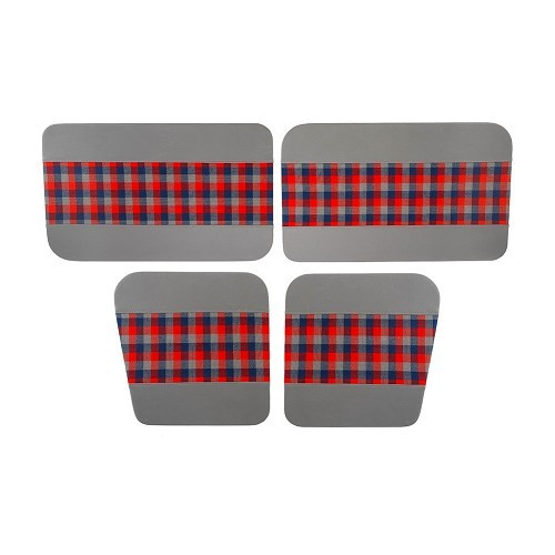  Conjunto de 4 painéis de portas para Renault 4 (18/07/1992-12/1992) - pele cinzenta, tartan vermelho e azul - RT20016 