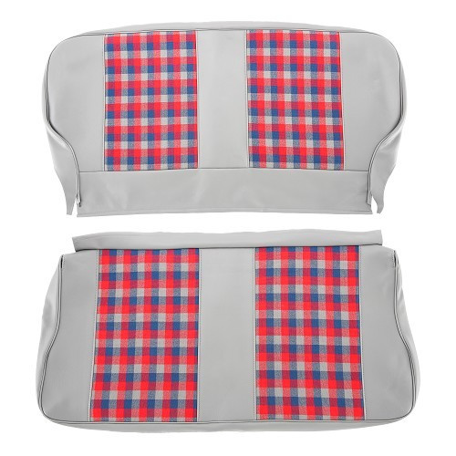 Set voor- en achterbankbekleding voor Renault 4 (01/1978-12/1992) - grijs kunstleer, rood en blauw ruitje - RT20024