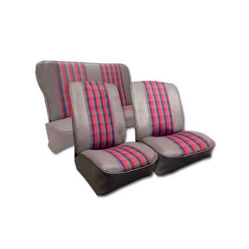 Set of front and rear seat covers for Renault 4 (01/1978-12/1992) - grey leatherette, red and blue plaid - RT20024