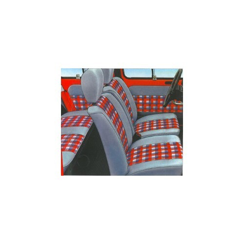 Set of front and rear seat covers for Renault 4 (01/1978-12/1992) - grey leatherette, red and blue plaid