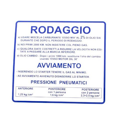  Etiqueta rodaggio blue vespa 50 - SC82640 