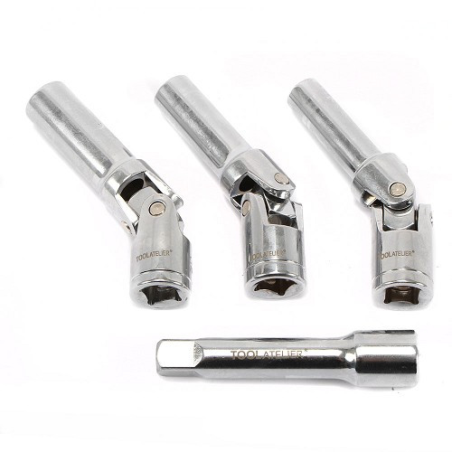 Glow plug sockets with universal joints - square drive: 3/8" - 8 / 10 / 12 mm - TOOLATELIER