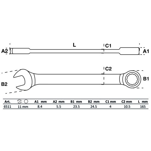 Ringmaulschlüssel mit metrischer Ratsche - 11 mm - TB00026