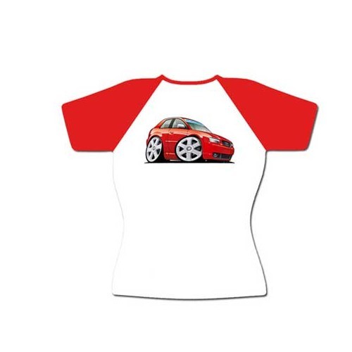  Dames-Tshirt Wit/Rood ronde hals met een rode A3 maat M - TS2WA3RM 