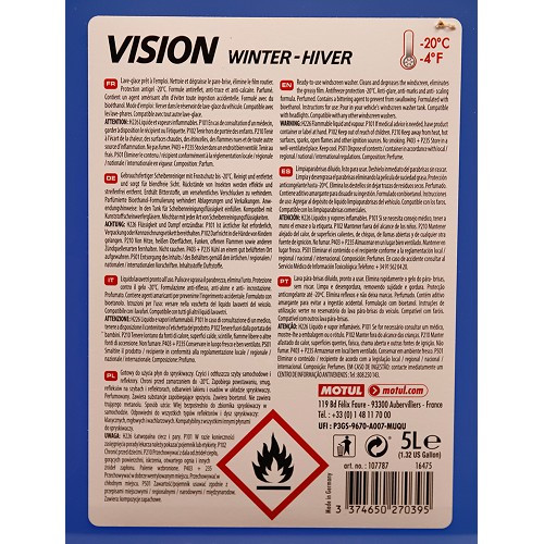 Lavaparabrisas MOTUL Vision Winter -20°C para invierno - bidón - 5 Litros - UA01221