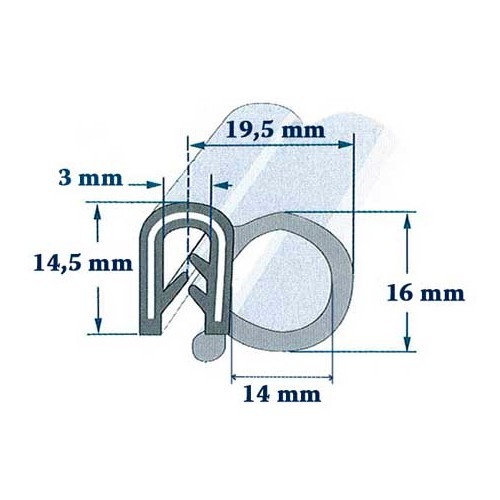 Schwarze Türdichtung mit Metallrahmen - 22,5 x 14 mm - UA080021