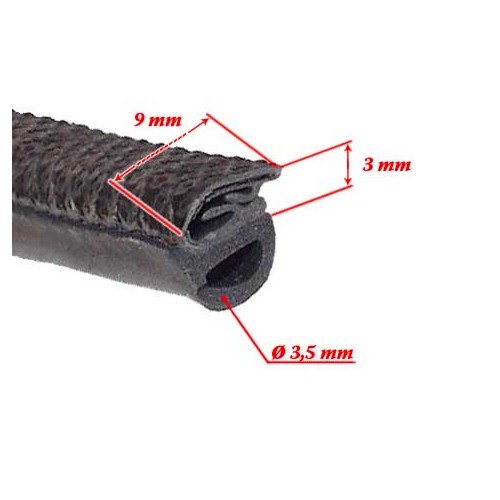 Guarnizione cofano nera - 9 x 6 mm - UA13146