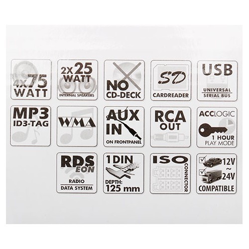 Autorrádio Caliber RMD 213 USB-SD com altifalantes incorporados de 25 W - UB01282