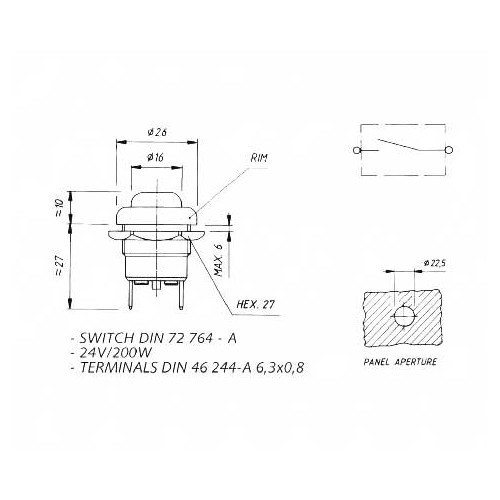 Black pin/terminal starter push-button - UB08120