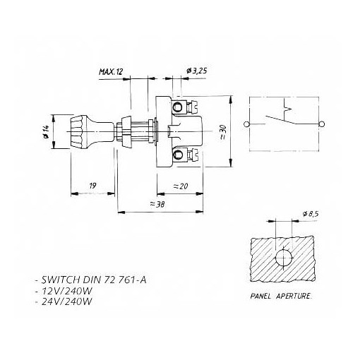 AAN-UIT-trekschakelaar met schroefaansluiting, 14mm - UB08200