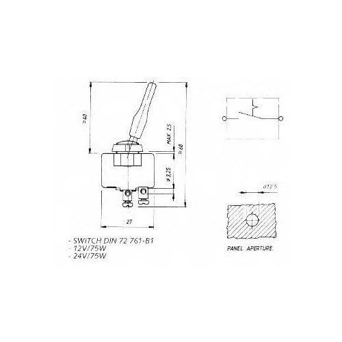 Interruptor de 2 posições, ON-OFF, com parafuso, preto, com base de metal - UB08230