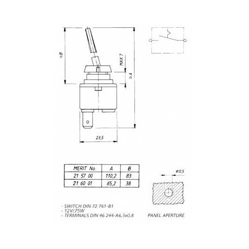 Interruptor ON-OFF, preto, haste comprida por ficha/terminal - UB08250