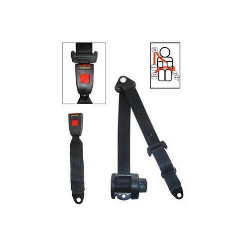  4-point Securon black rear seatbelt with inertia reel - UB38040 