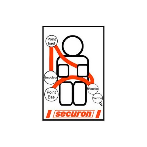 Ceinture Securon avant noire 4 points 30 cm - avec enrouleur - UB38090