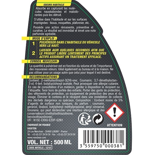 Destructeur d'odeurs NEOCLEAN - en spray - 500ml - UC03120