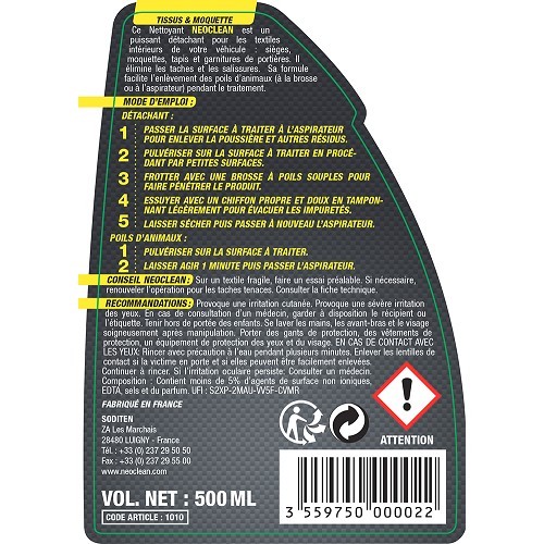 NEOCLEAN Fleckenreiniger für Stoffe und Teppiche - Spray - 500ml - UC03125