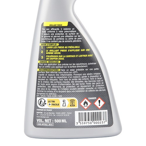 Brillant et lustrant pneus NEOCLEAN sans silicone - spray - 500ml - UC03132