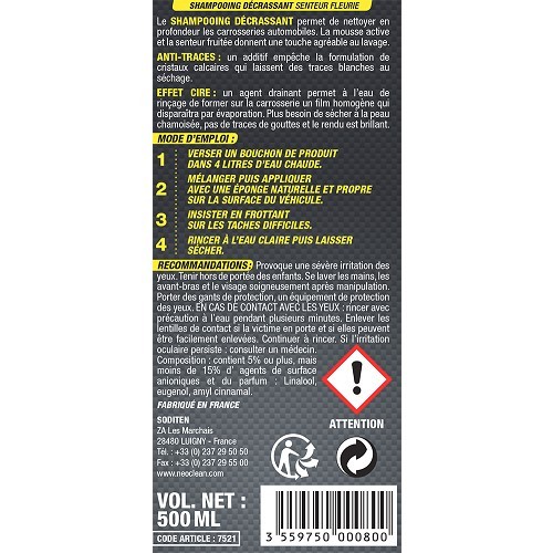 Shampoing décrassant NEOCLEAN pour carrosserie - flacon - 500ml - UC03135