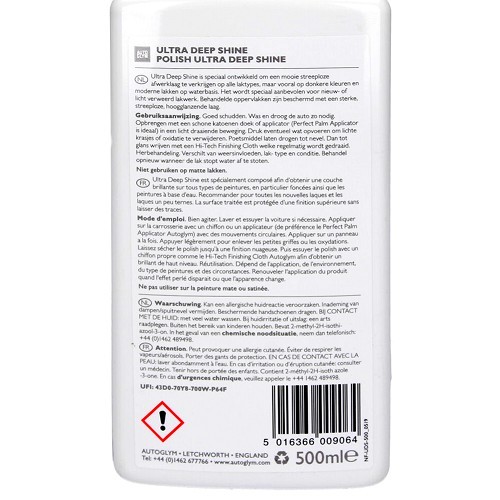 Lustreur AUTOGLYM Ultra Deep Shine pour carrosserie sombre - flacon - 500ml - UC04050