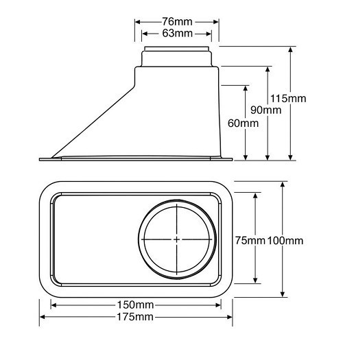 Ecope d'air rectangulaire 175x100mm, excentrée pour Boa 63 et 76mm  - UC25187