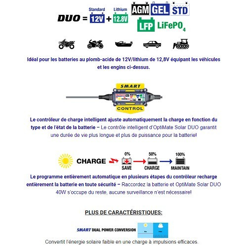 Caricabatterie solare OPTIMATE 40W per la manutenzione della batteria  - UC30073