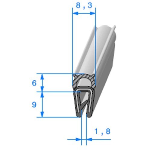  Guarnizione cofano nera 8,3 x 9 mm - UC30345 