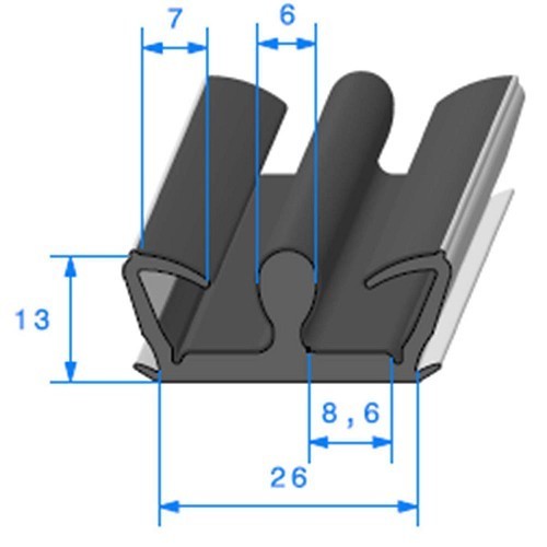  Double flocked window runner - 25.9 x 13.5 mm - UC30615 