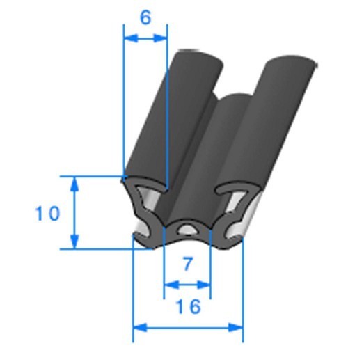  Beflockte schwarze Fenstergleitschiene - 16 x 11 mm - UC30635 