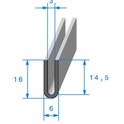  Schwarze U-förmige Abschlussdichtung - 6 x 16 mm - UC30715 