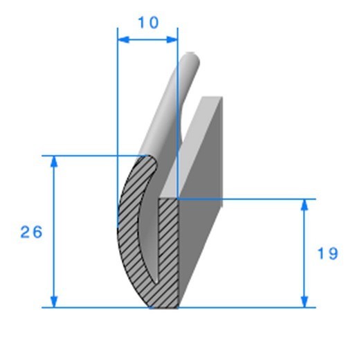  Guarnizione cofano nera - 10 x 26 mm - UC30730 