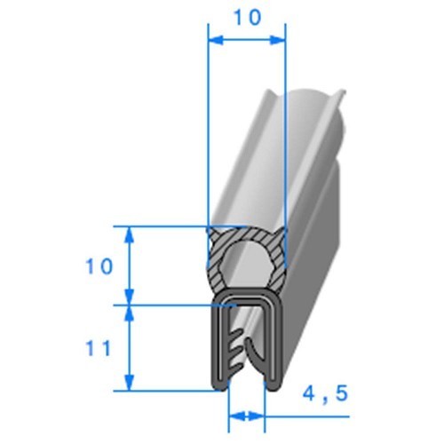  Guarnizione cofano nera - 11 x 11 mm - UC30765 