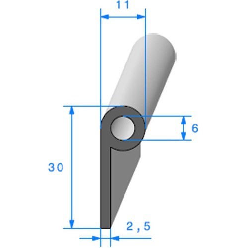  Black gasket for bottom of door - 11 x 30 mm - UC30792 