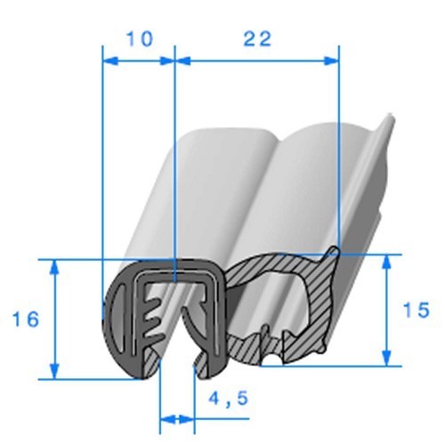  Vedação da porta preta - 22 x 13 mm - UC30796 