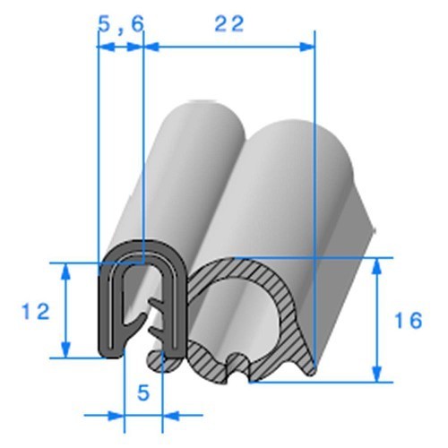  Vedação da porta preta - 22 x 12 mm - UC30804 