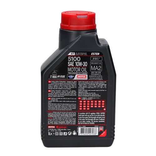 Huile moteur pour moto MOTUL 5100 4T 10W30 - Technosynthèse - 1 Litre - UD10600