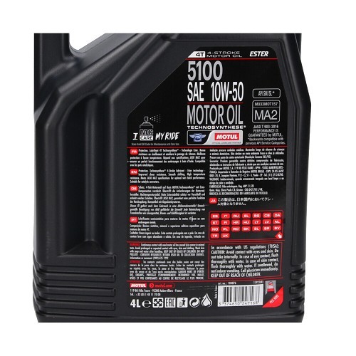 Motul 5100 4T 10W50 aceite semisintético para moto, 4 litros - UD10607