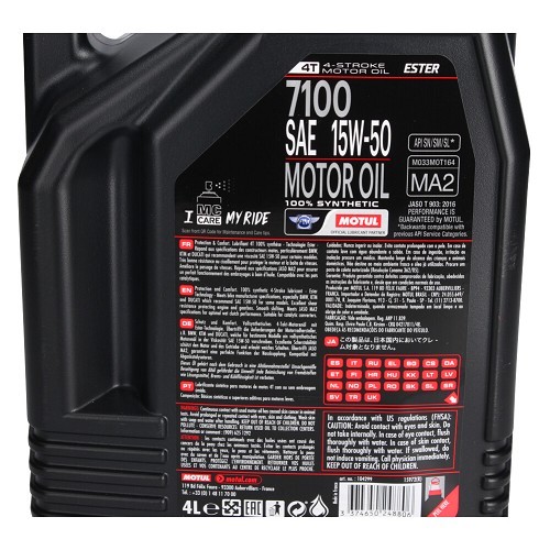 Motorfiets olie MOTUL 7100 4T 15W50 - synthetisch - 4 liter - UD10617