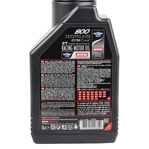 Aceite de mezcla para moto Motul 800 100 % sintético de 2 tiempos, 1 litro - UD10634