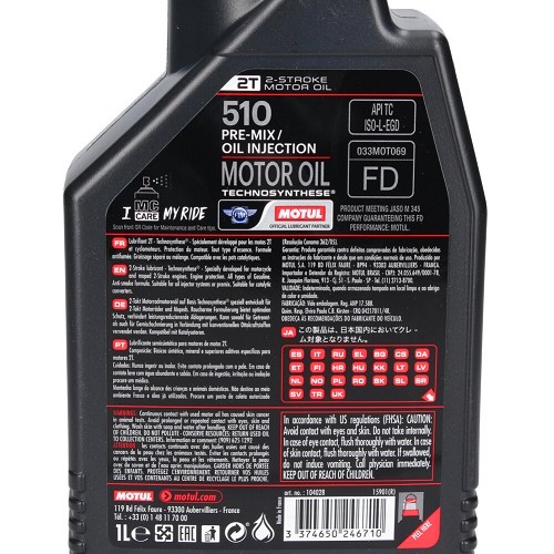 Motul 510 aceite de mezcla semisintético para moto de 2 tiempos, 1 litro - UD10635