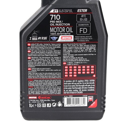 Motul 710 aceite de mezcla 100 % sintético para moto de 2 tiempos, 1 litro - UD10636