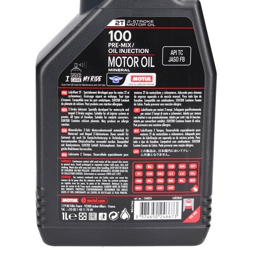 Motul 100 aceite de mezcla mineral para moto de 2 tiempos, 1 litro - UD10637