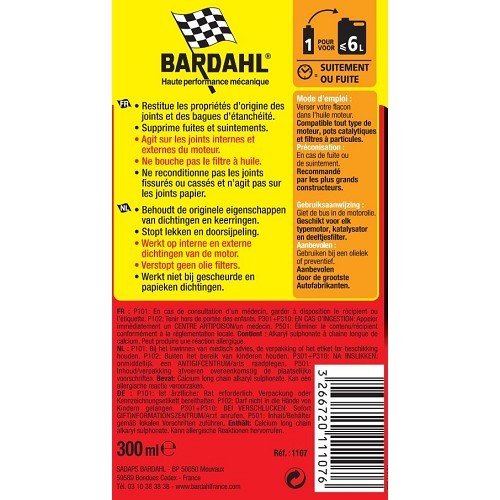 BARDHAL aditivo anti-fugas de óleo de motor - garrafa - 300ml - UD20207