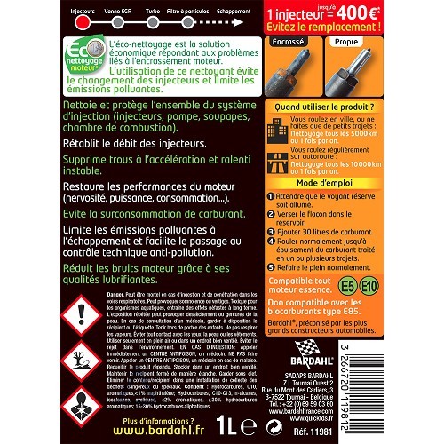 BARDAHL benzine-injectorreiniger voor technische inspectie - fles - 1 liter - UD23030