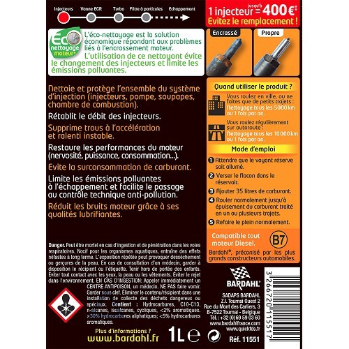 Pack nettoyant injection diesel 1L + 500 ml BARDAHL - Additifs
